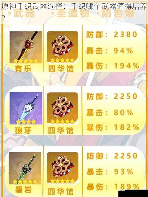 原神千织武器选择:千织哪个武器值得培养?