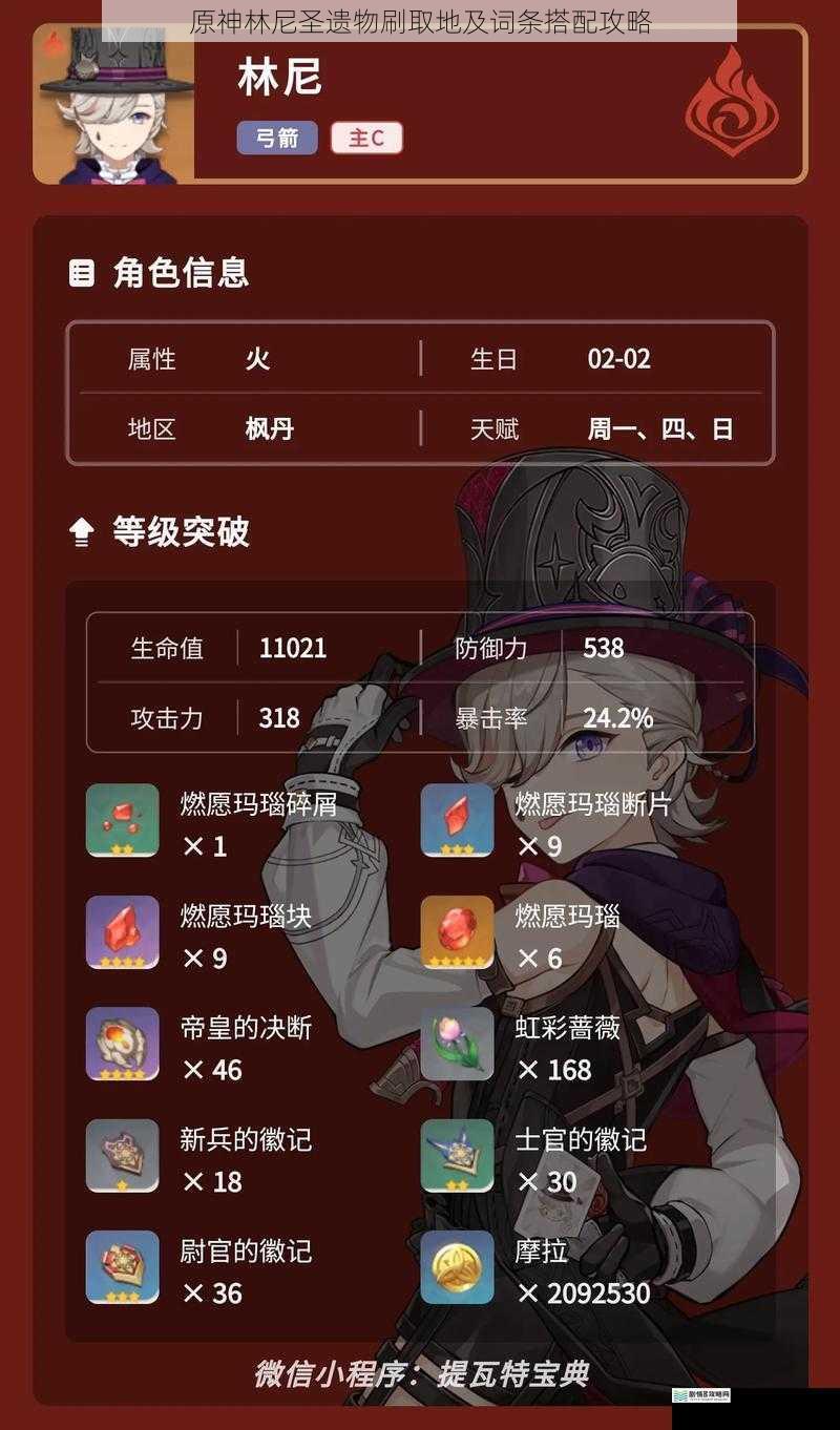 原神林尼圣遗物刷取地及词条搭配攻略