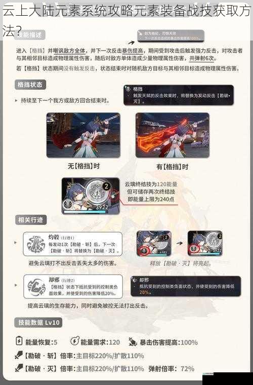 云上大陆元素系统攻略元素装备战技获取方法?