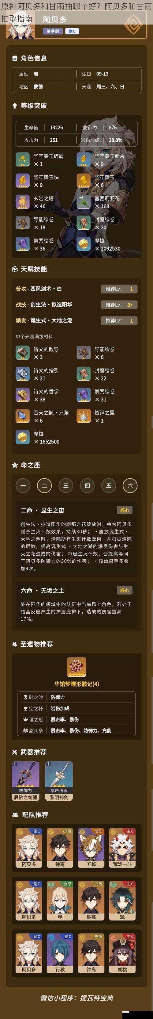 原神阿贝多和甘雨抽哪个好?阿贝多和甘雨抽取指南