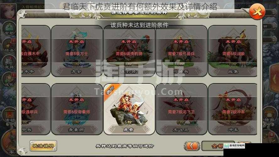君临天下虎贲进阶有何额外效果及详情介绍