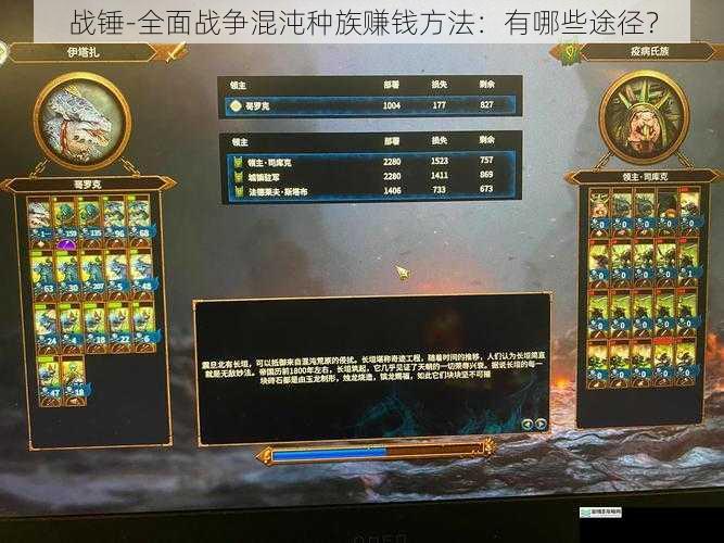 战锤 - 全面战争混沌种族赚钱方法:有哪些途径?