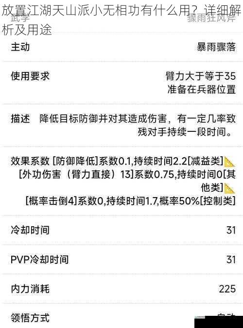 放置江湖天山派小无相功有什么用?详细解析及用途