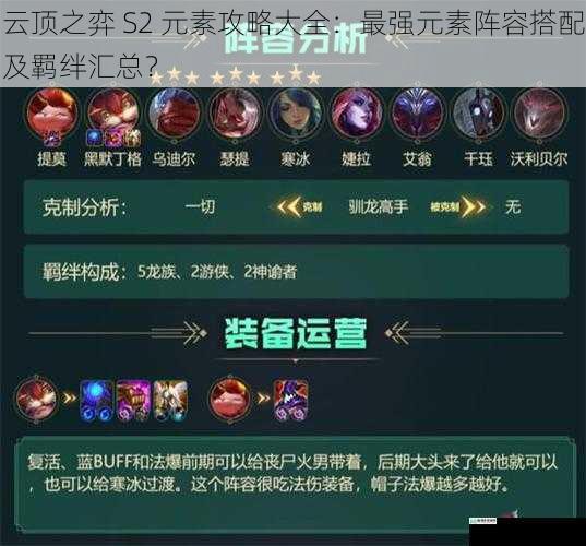 云顶之弈 S2 元素攻略大全:最强元素阵容搭配及羁绊汇总?