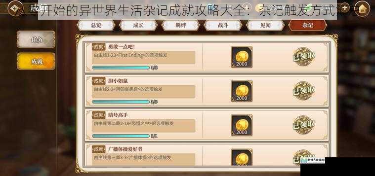 从零开始的异世界生活杂记成就攻略大全:杂记触发方式汇总