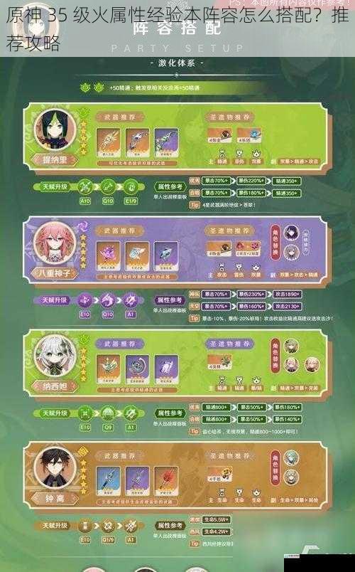 原神 35 级火属性经验本阵容怎么搭配?推荐攻略