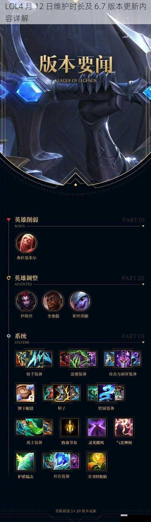 LOL4 月 12 日维护时长及 6.7 版本更新内容详解