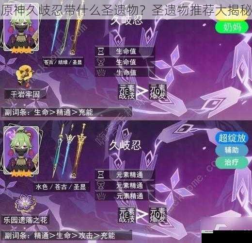 原神久岐忍带什么圣遗物?圣遗物推荐大揭秘