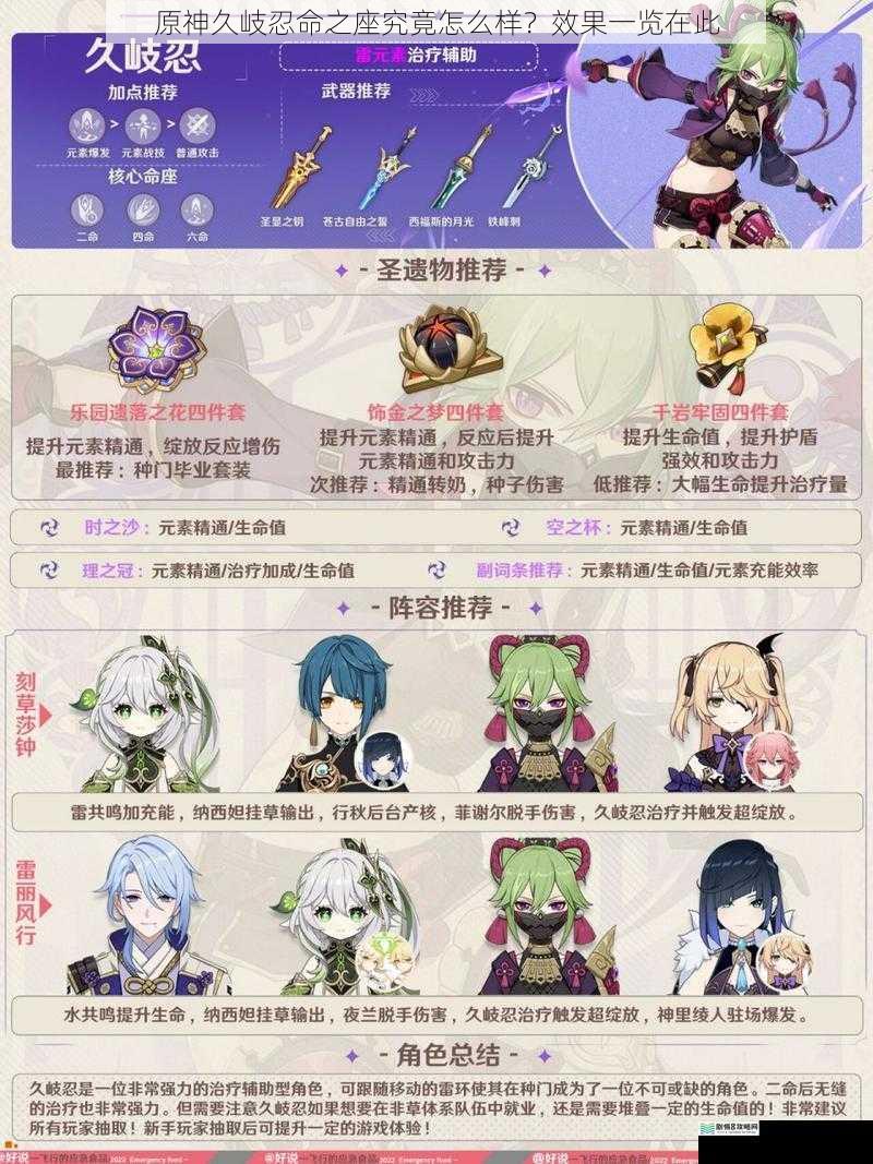 原神久岐忍命之座究竟怎么样?效果一览在此