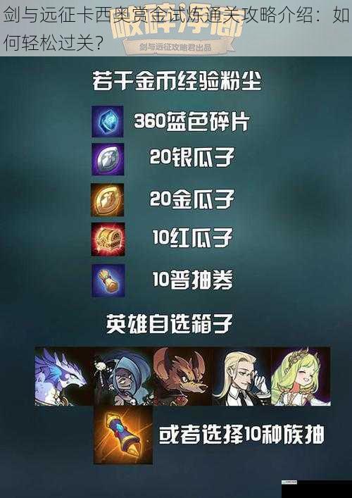 剑与远征卡西奥赏金试炼通关攻略介绍:如何轻松过关?