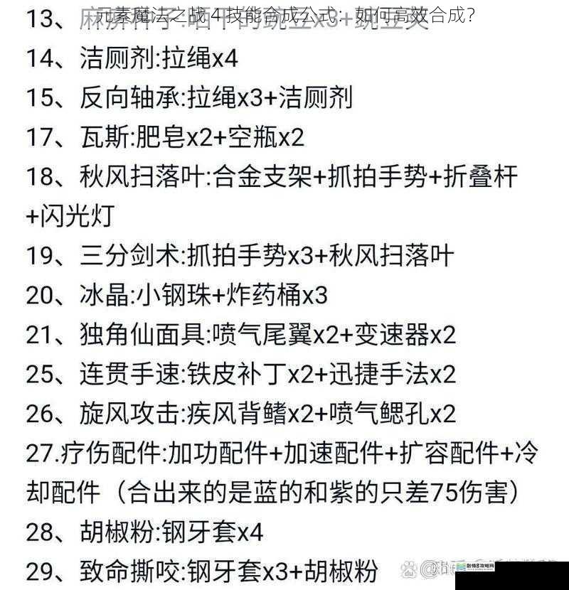 元素魔法之战 4 技能合成公式:如何高效合成?