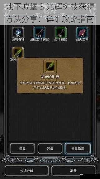 地下城堡 3 光辉树枝获得方法分享:详细攻略指南