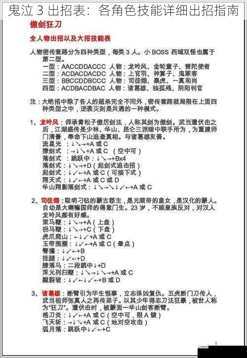 鬼泣 3 出招表:各角色技能详细出招指南