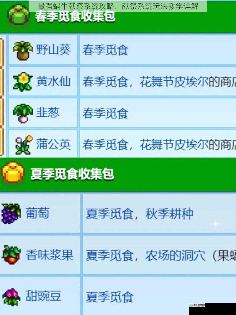 献祭物品的种类与获取