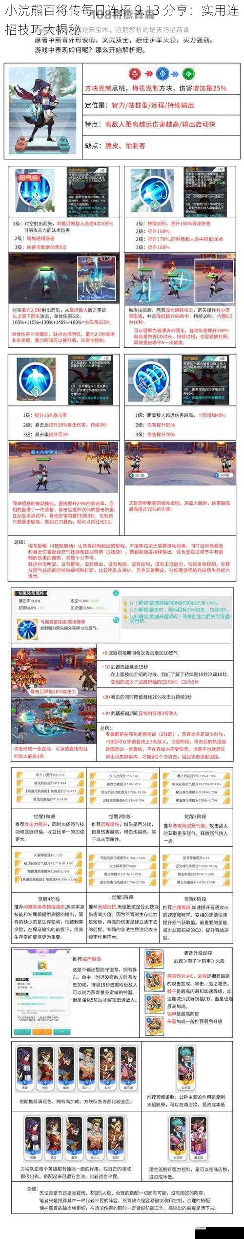 小浣熊百将传每日连招 9.13 分享:实用连招技巧大揭秘