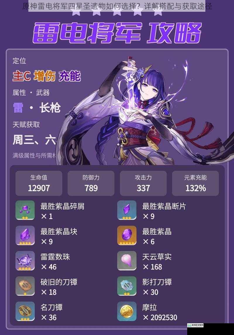 原神雷电将军四星圣遗物如何选择?详解搭配与获取途径