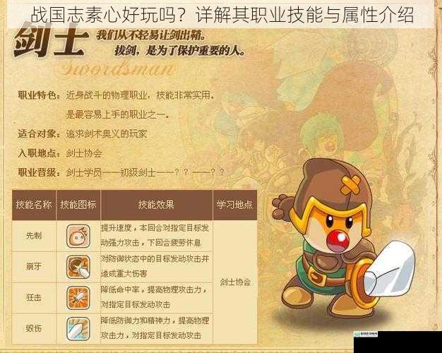 战国志素心好玩吗?详解其职业技能与属性介绍