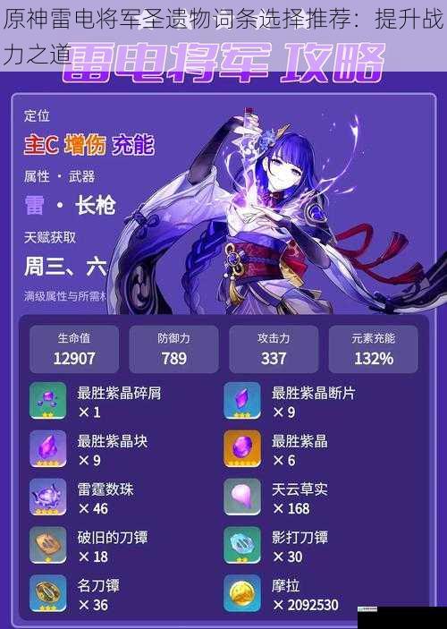 原神雷电将军圣遗物词条选择推荐:提升战力之道