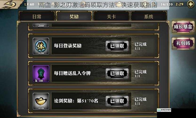 雨血-影之刃激活码领取方法:快速获取指南