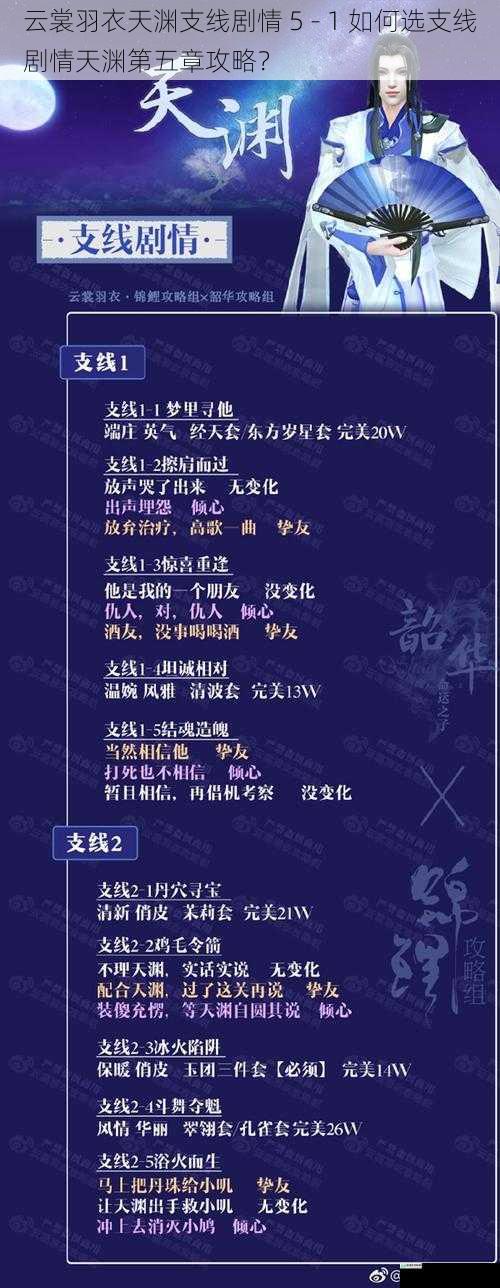云裳羽衣天渊支线剧情 5 - 1 如何选支线剧情天渊第五章攻略?