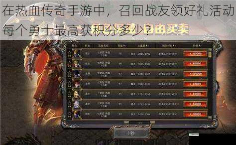 在热血传奇手游中,召回战友领好礼活动每个勇士最高获积分多少?