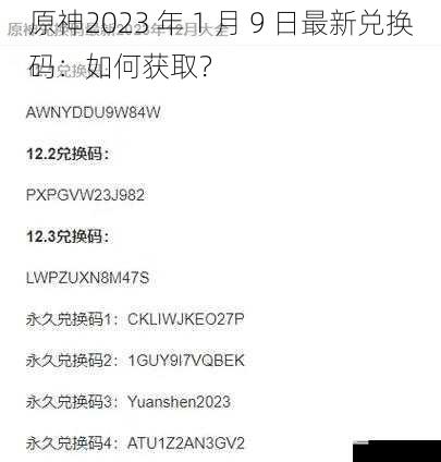 原神2023 年 1 月 9 日最新兑换码:如何获取?