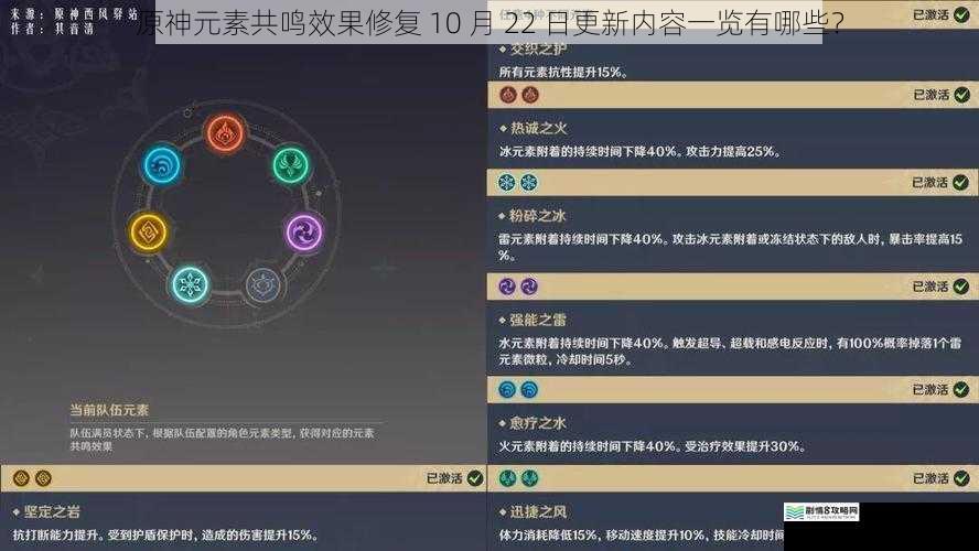 原神元素共鸣效果修复 10 月 22 日更新内容一览有哪些?