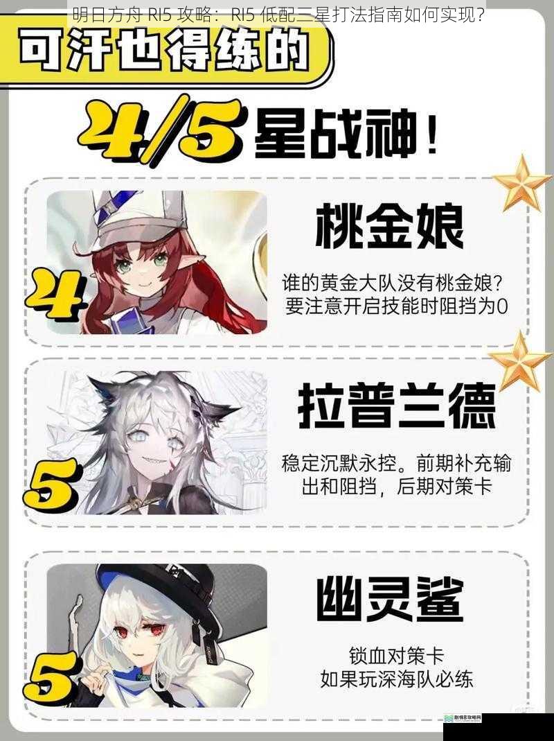 明日方舟 RI5 攻略:RI5 低配三星打法指南如何实现?