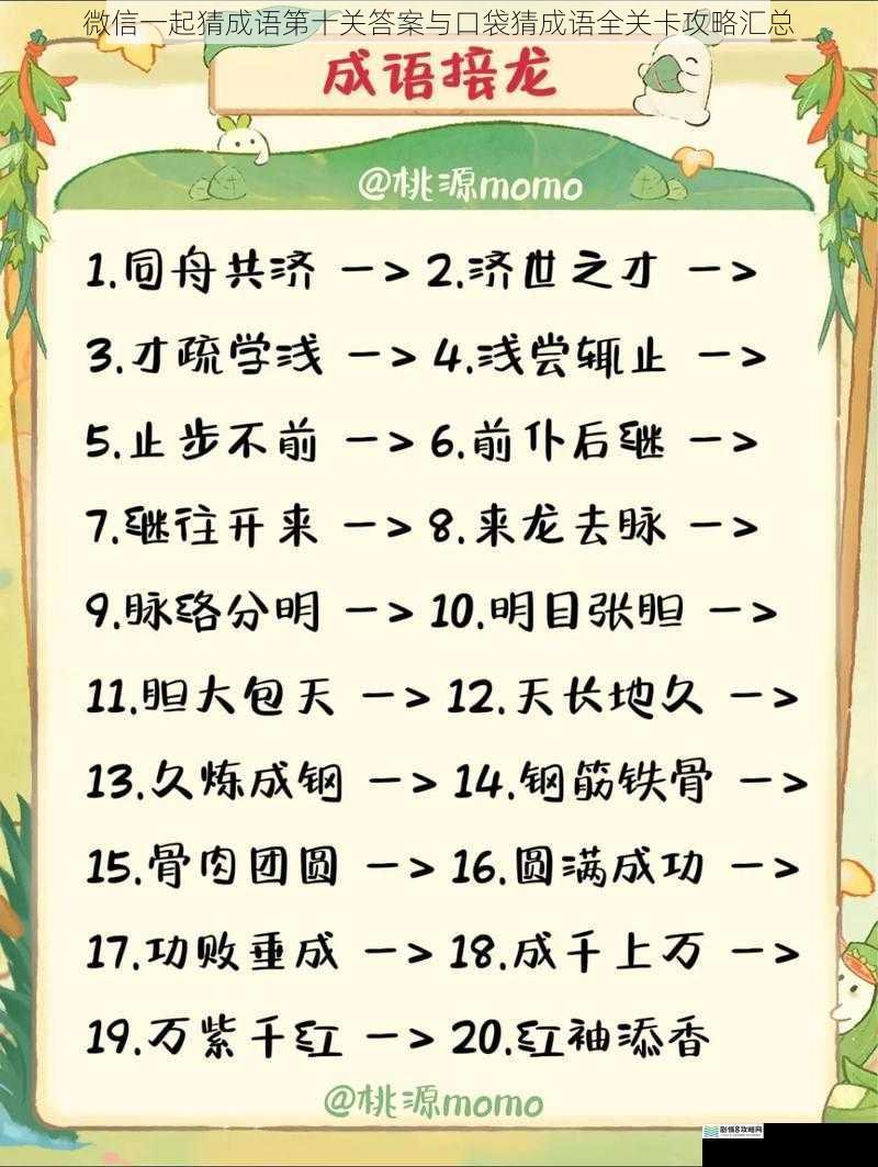 微信一起猜成语第十关答案与口袋猜成语全关卡攻略汇总