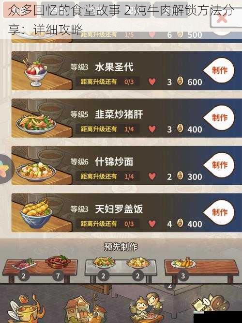 众多回忆的食堂故事 2 炖牛肉解锁方法分享:详细攻略