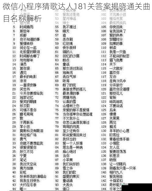 微信小程序猜歌达人181关答案揭晓通关曲目名称解析