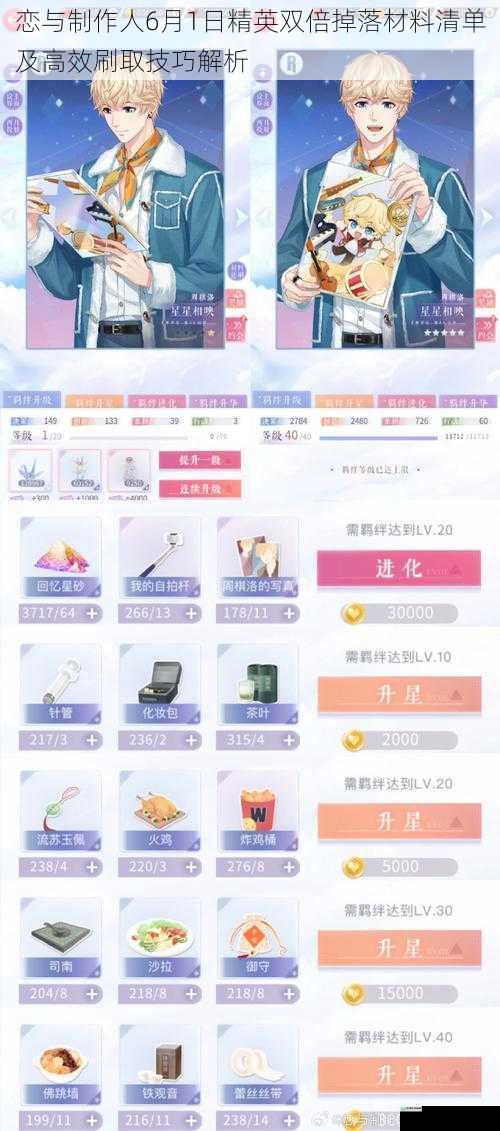 恋与制作人6月1日精英双倍掉落材料清单及高效刷取技巧解析