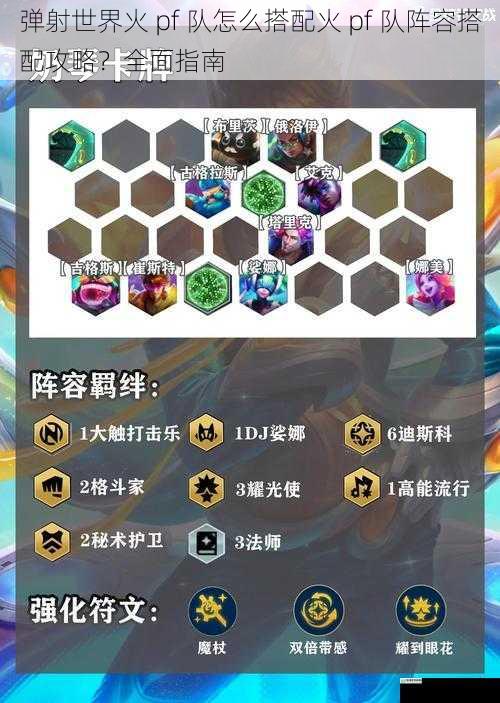 弹射世界火 pf 队怎么搭配火 pf 队阵容搭配攻略？全面指南