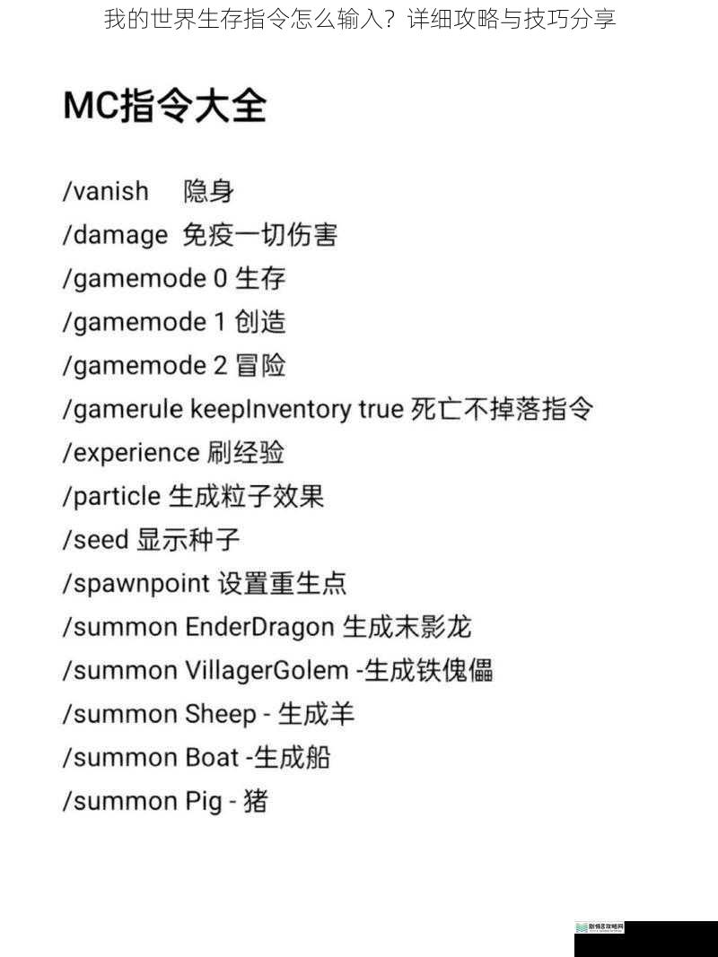 我的世界生存指令怎么输入？详细攻略与技巧分享
