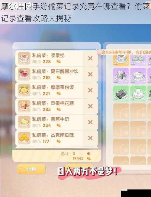 摩尔庄园手游偷菜记录究竟在哪查看？偷菜记录查看攻略大揭秘