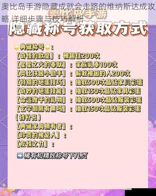 奥比岛手游隐藏成就会走路的维纳斯达成攻略 详细步骤与技巧解析
